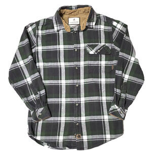 Legendary Whitetails Buck Camp Flannel Shirt Men's Small Green Plaid Corduroy